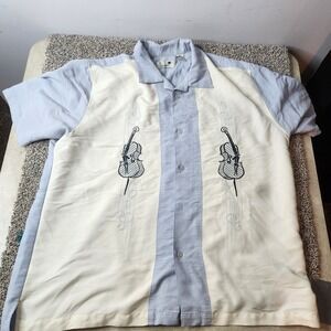 Havana Short Sleeve Button Down Shirt with Embroidered‎ Violin  Detail Mens 2xl